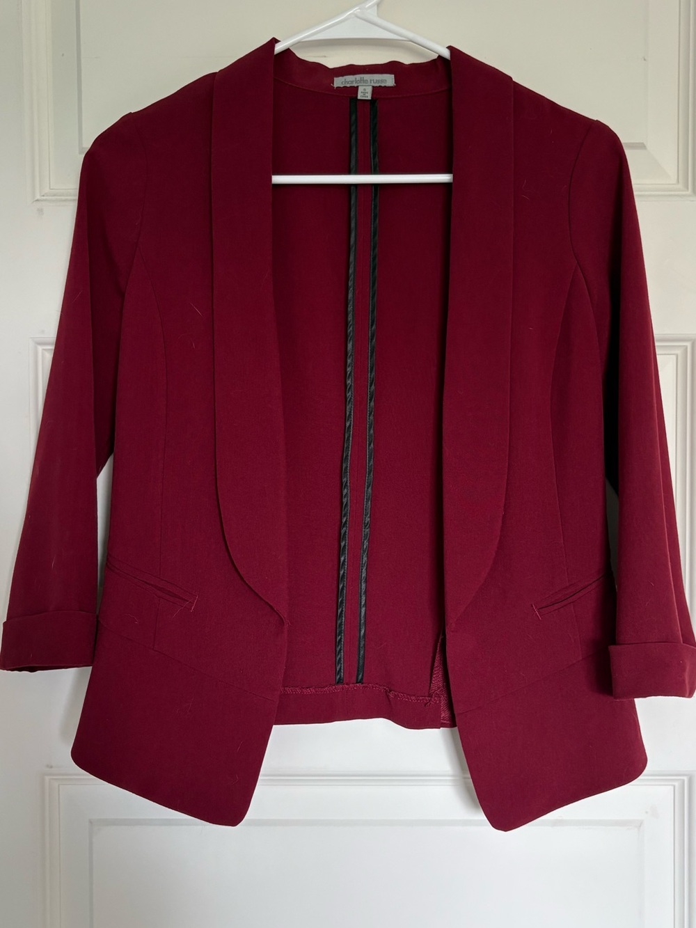 Charlotte Russe Open-Front Blazer Jacket - Burgundy